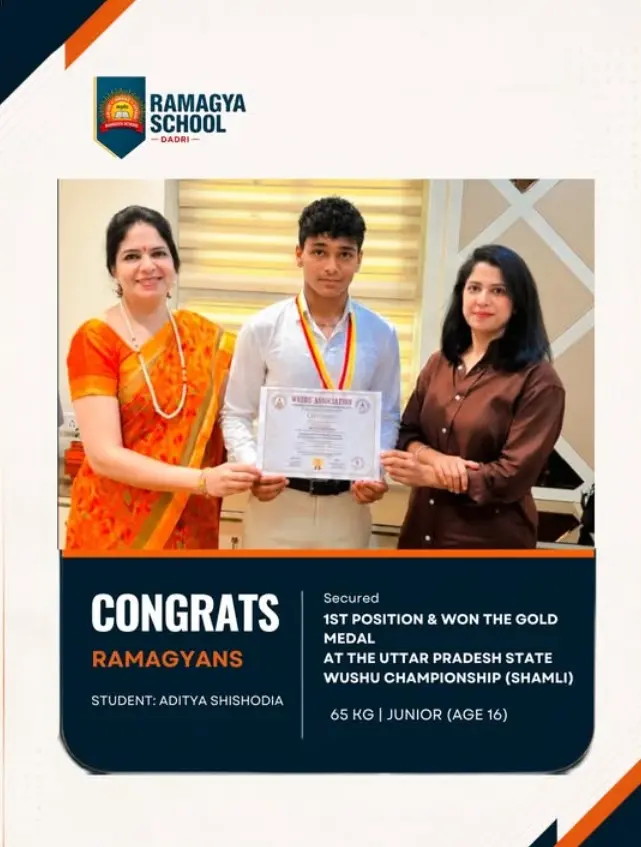 Ramagya School, Dadri Student Aditya Shishodia Strikes Gold at Uttar Pradesh State Wushu Championship