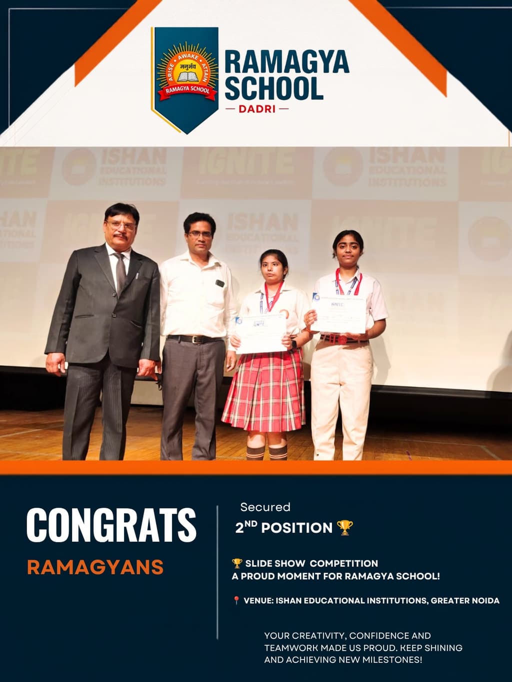 Ramagya School, Dadri Secures Second Position in Slide Show Competition at Ishan Educational Institutions, Greater Noida